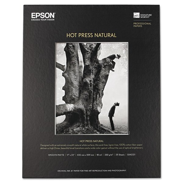 Epson Hot Press Natural Fine Art Paper, 17 mil, 17 x 22, Smooth Matte Natural, PK25 S042321